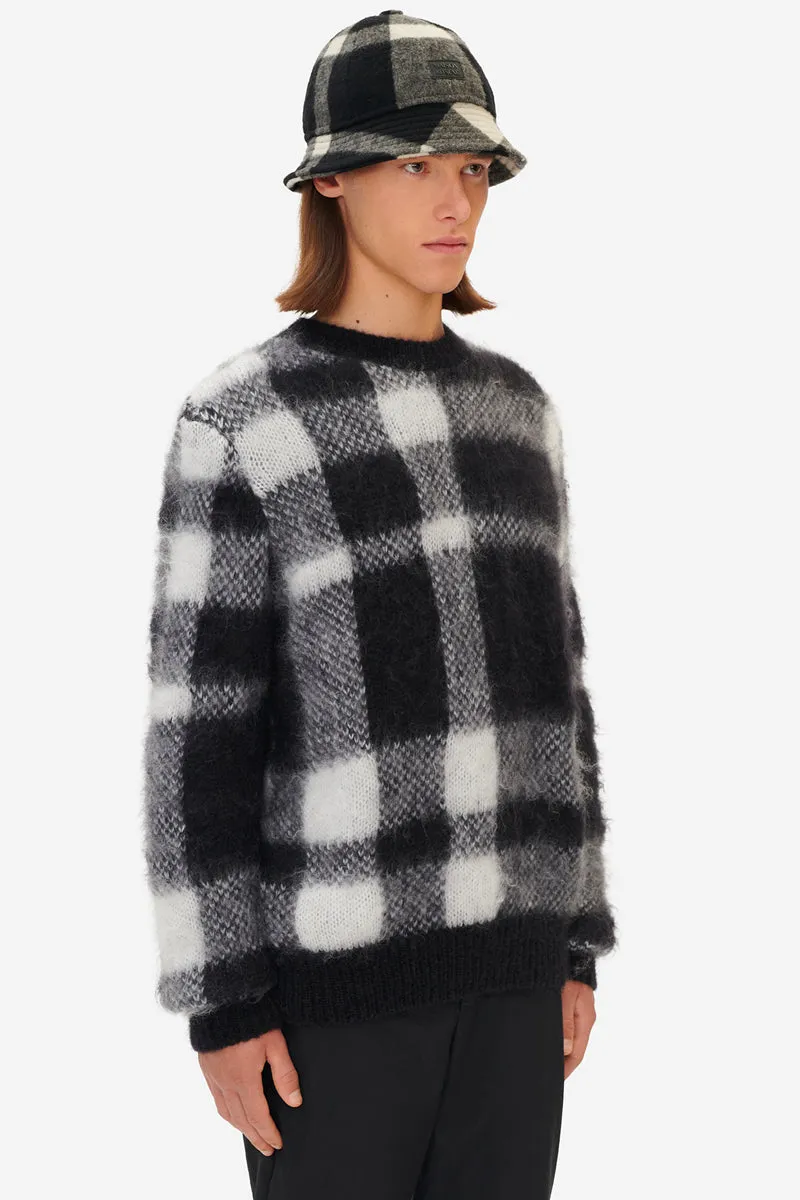 BÜRSTIGER MOHAIR-KARO-PULLOVER SCHWARZ-WEIßES KARO