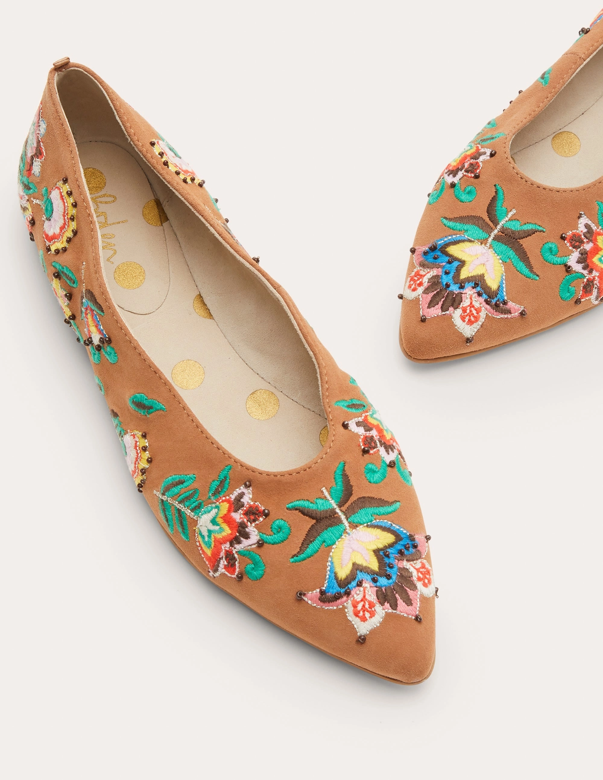 Catriona Ballerinas-Tan Embroidered
