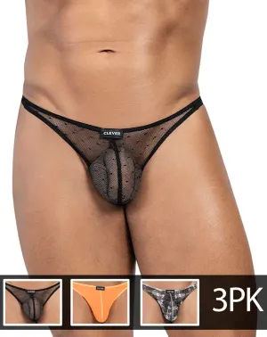 Clever Herrenunterwäsche Clever 100008 3er Pack Australische Latex-Tangas Schwarz-Orange-Schwarz