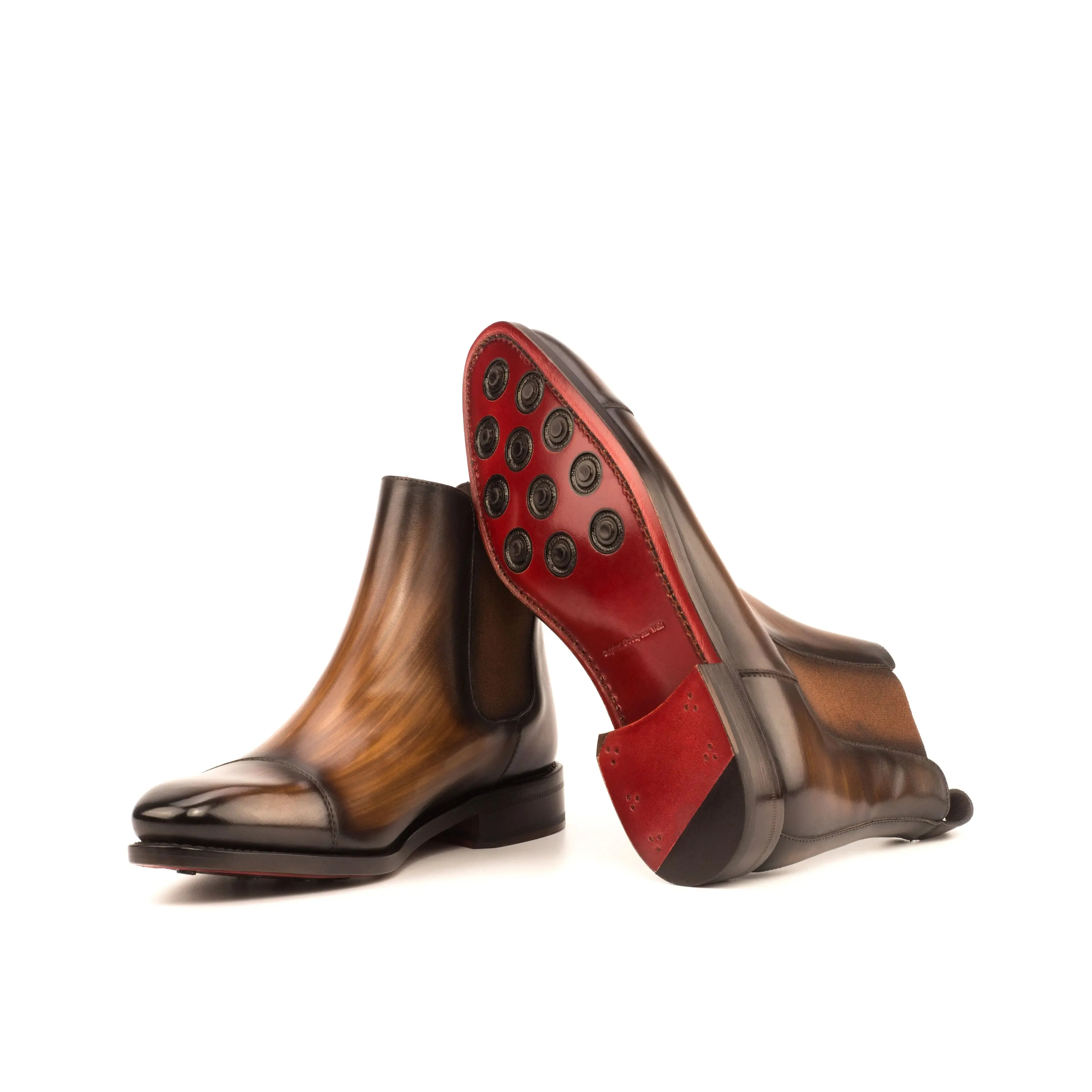 Dapperfam Schuhe DapperFam Monza in Braun Herren-Handbemalte Patina Chelsea-Stiefel
