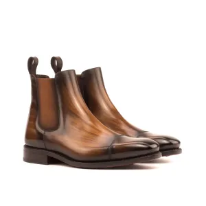 Dapperfam Schuhe DapperFam Monza in Braun Herren-Handbemalte Patina Chelsea-Stiefel