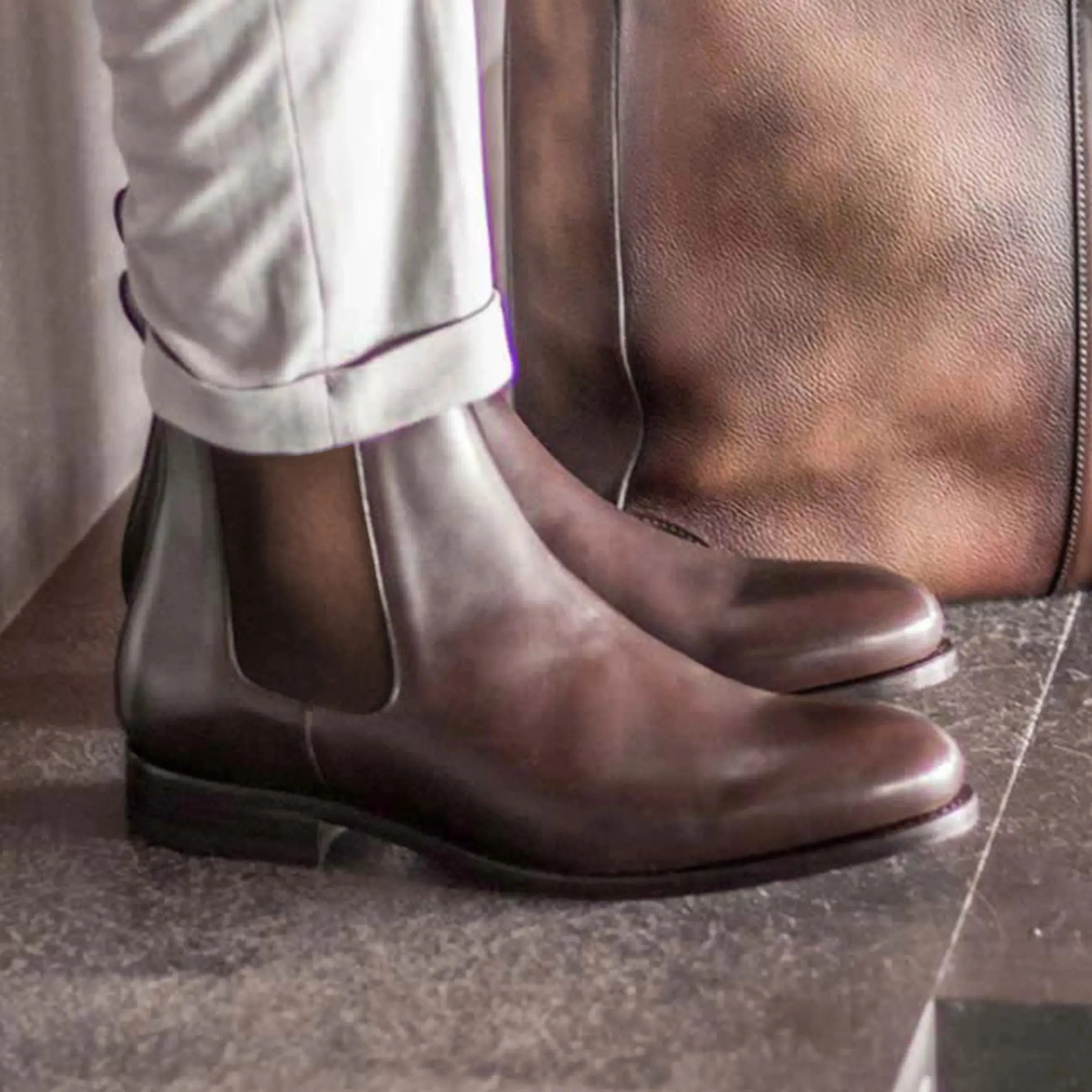 Dapperfam Schuhe DapperFam Monza in Dunkelbraun Herren Italienische Leder Chelsea Stiefel
