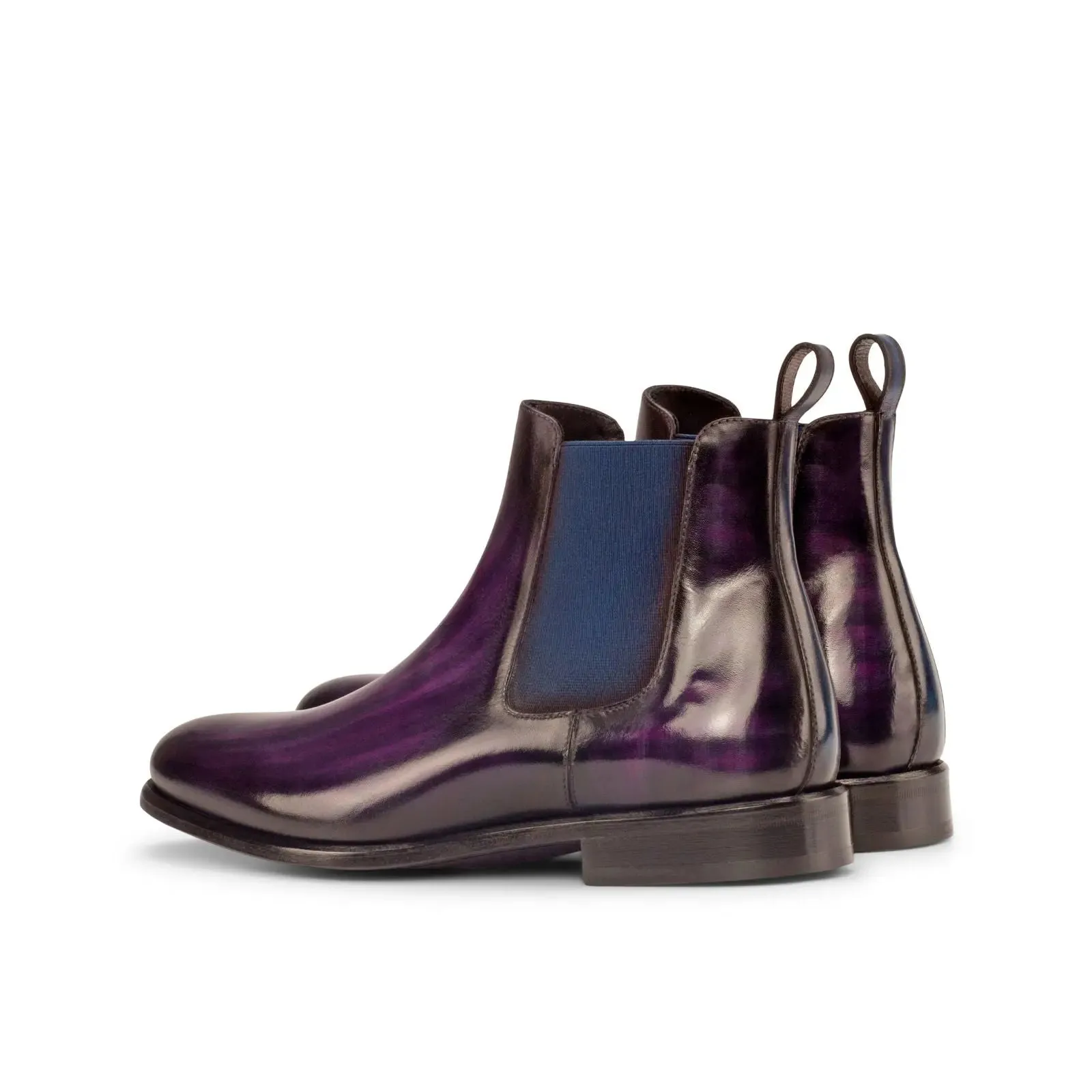 Dapperfam Schuhe DapperFam Monza in Lila / Denim Herren-Handbemalte Patina Chelsea Stiefel