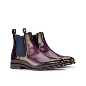 Dapperfam Schuhe DapperFam Monza in Lila / Denim Herren-Handbemalte Patina Chelsea Stiefel