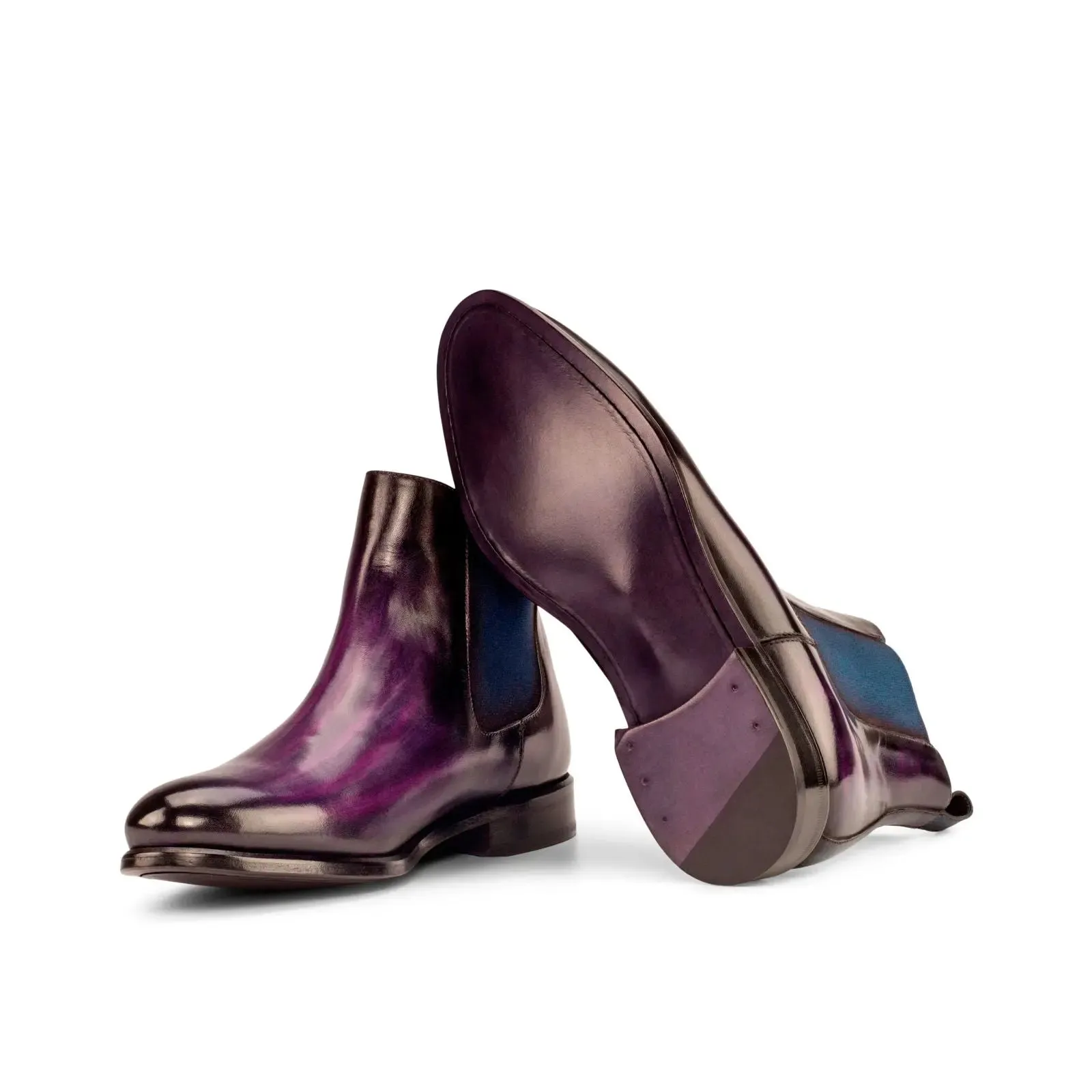 Dapperfam Schuhe DapperFam Monza in Lila / Denim Herren-Handbemalte Patina Chelsea Stiefel