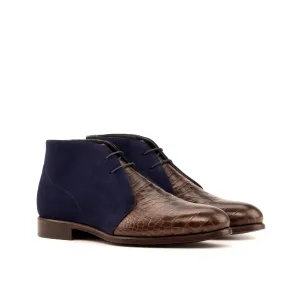Dapperfam Schuhe DapperFam Vivace in Dunkelbraun / Marine Herren Italienisches Kroko-Prägeleder & Italienisches Wildleder Chukka