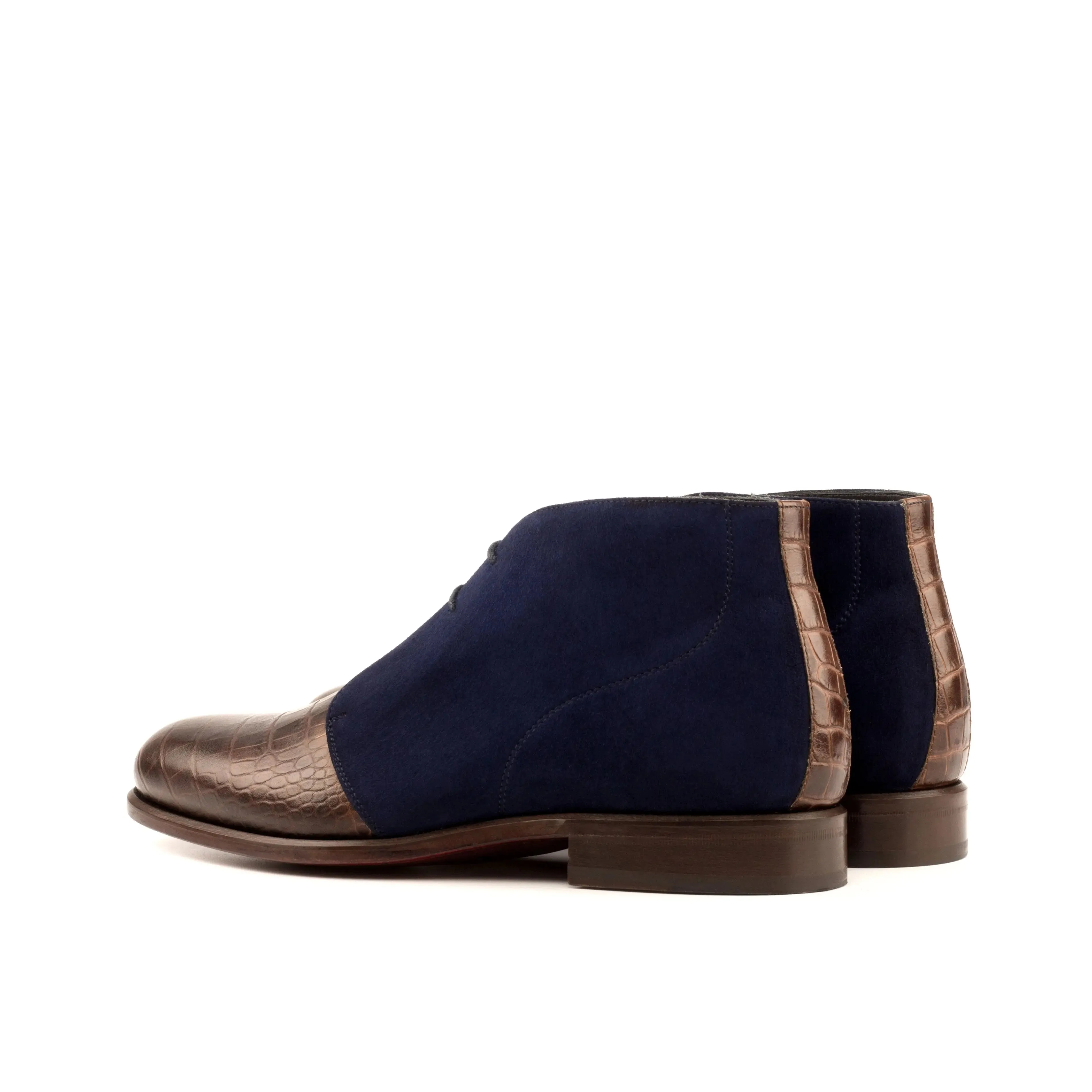 Dapperfam Schuhe DapperFam Vivace in Dunkelbraun / Marine Herren Italienisches Kroko-Prägeleder & Italienisches Wildleder Chukka