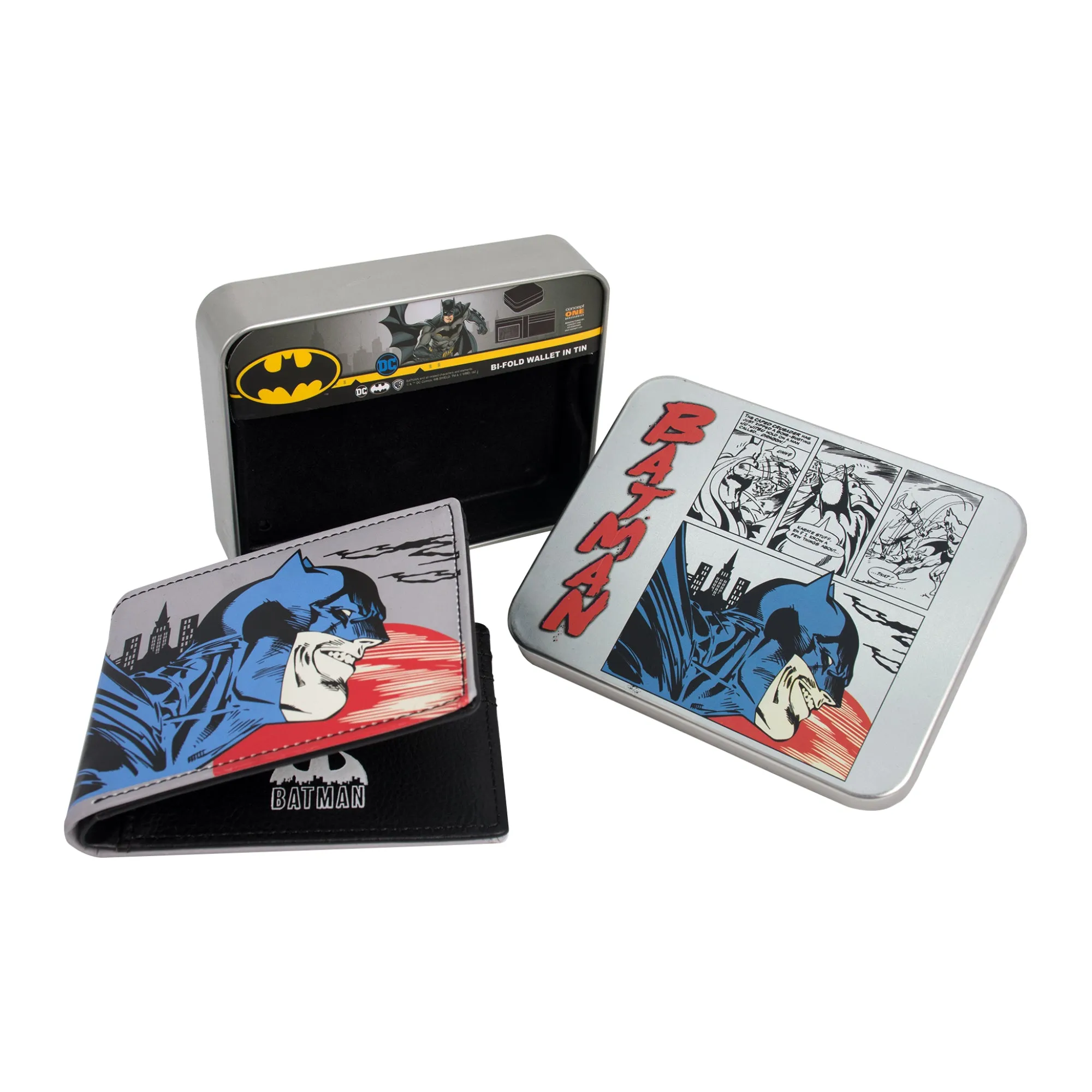 DC Comics Batman-Gesichtsaufdruck Brieftasche mit zwei Fächern in einer dekorativen Metalldose, Multi ecco Schuhe