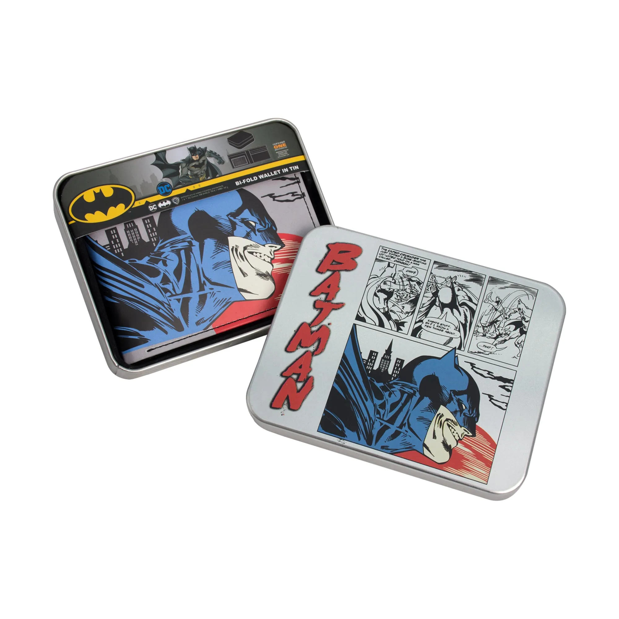 DC Comics Batman-Gesichtsaufdruck Brieftasche mit zwei Fächern in einer dekorativen Metalldose, Multi ecco Schuhe