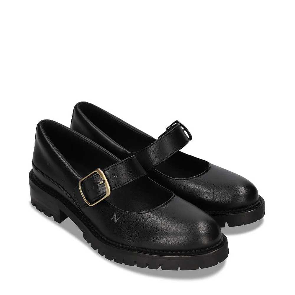 Emisa Damen Vegane Apfelleder Mary Janes | Schwarz