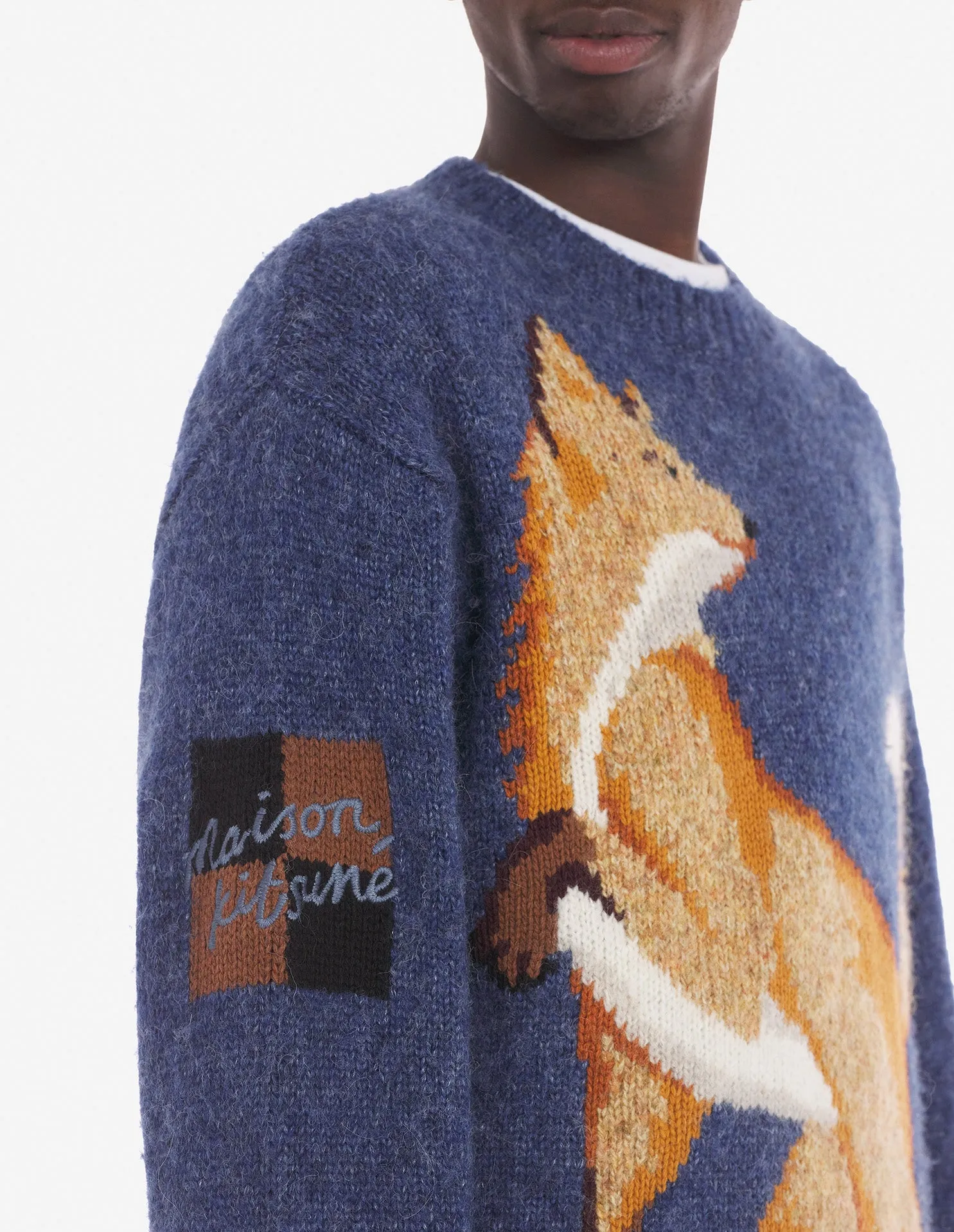Fox Intarsia Comfort Jumper Denim Blau Melange