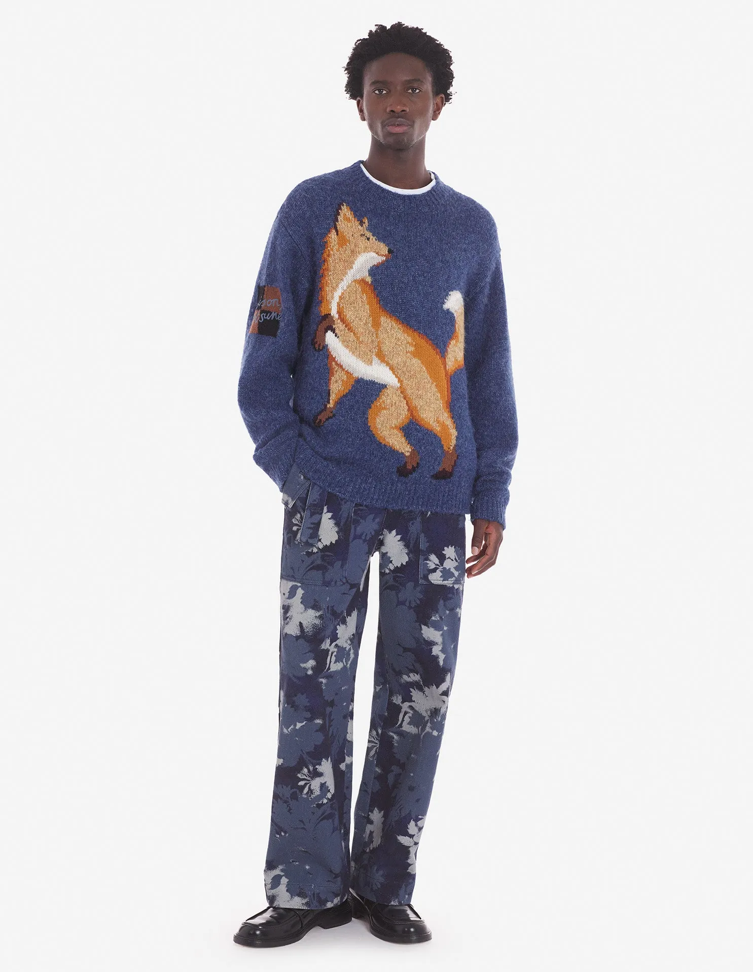 Fox Intarsia Comfort Jumper Denim Blau Melange