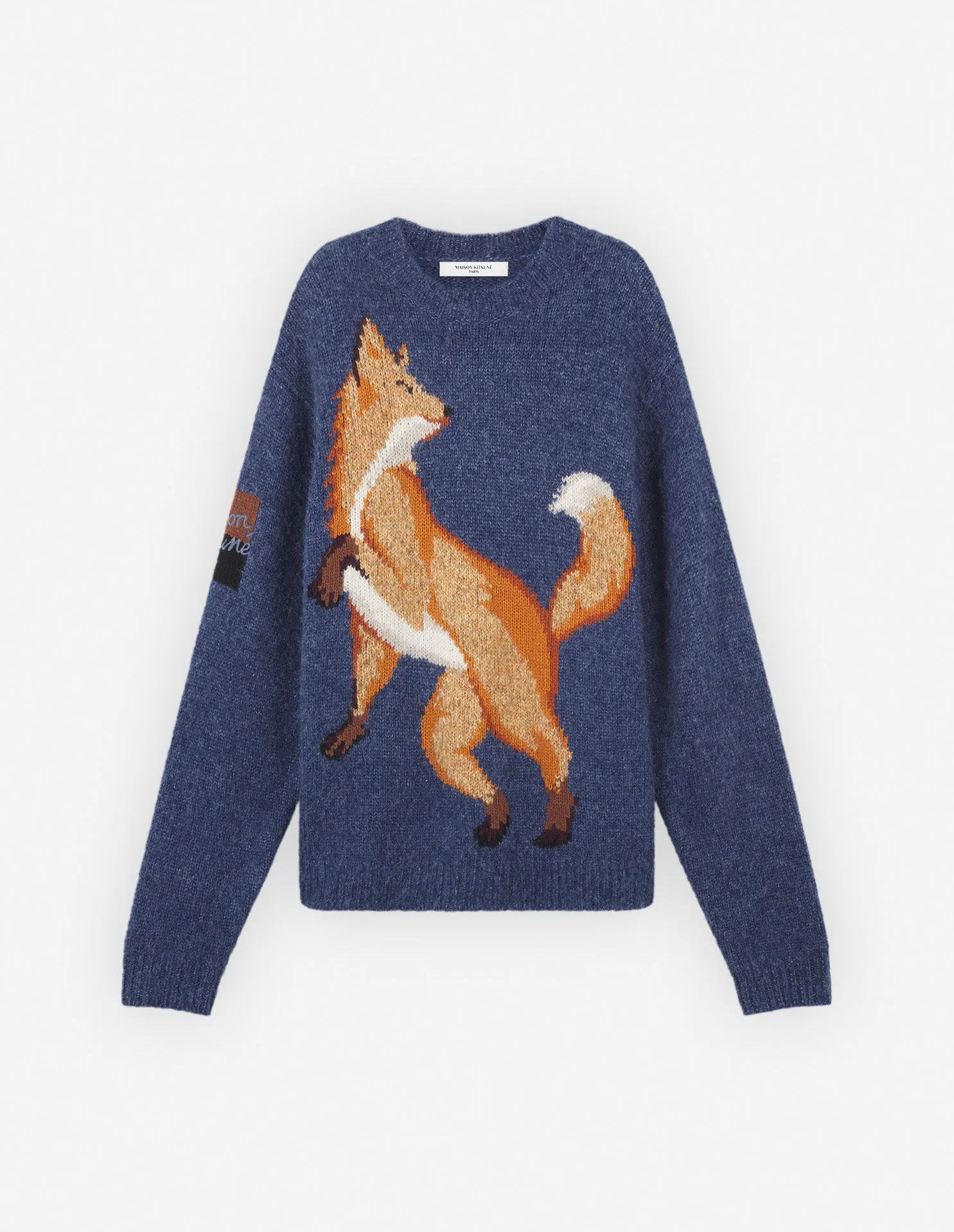 Fox Intarsia Comfort Jumper Denim Blau Melange