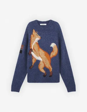 Fox Intarsia Comfort Jumper Denim Blau Melange