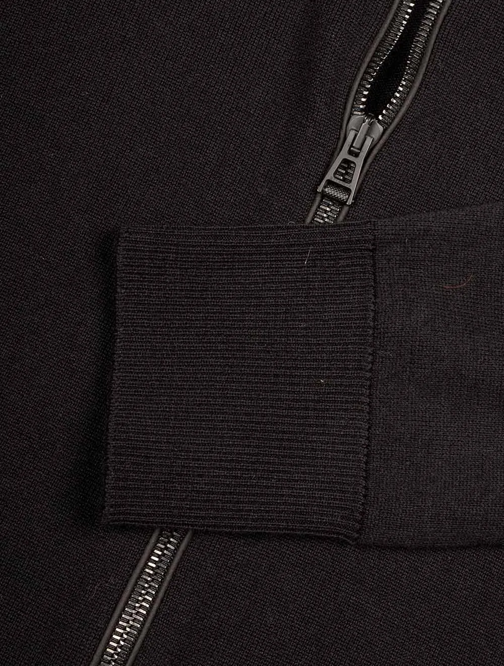 Vollreißverschluss Merino-Wollcardigan Schwarz