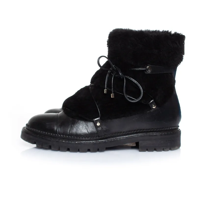 Pelzverzierte Schnürstiefel aus Leder Schuhe_Jimmy-Choo