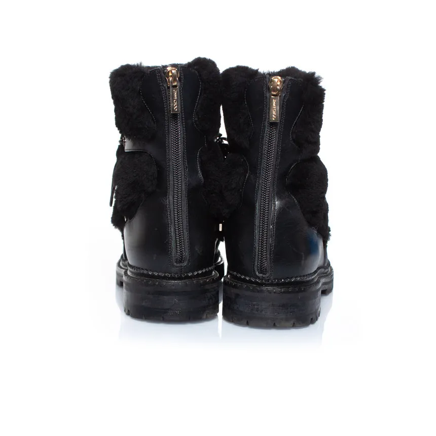Pelzverzierte Schnürstiefel aus Leder Schuhe_Jimmy-Choo