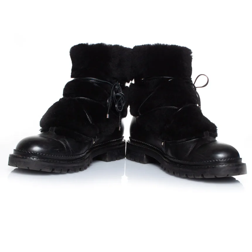 Pelzverzierte Schnürstiefel aus Leder Schuhe_Jimmy-Choo