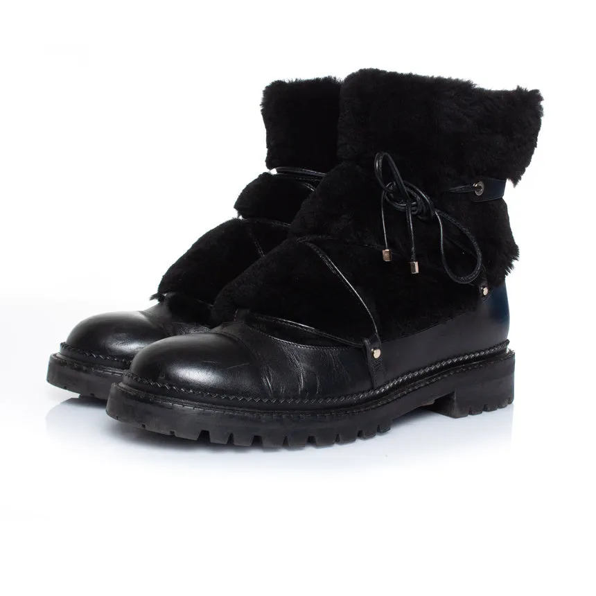 Pelzverzierte Schnürstiefel aus Leder Schuhe_Jimmy-Choo