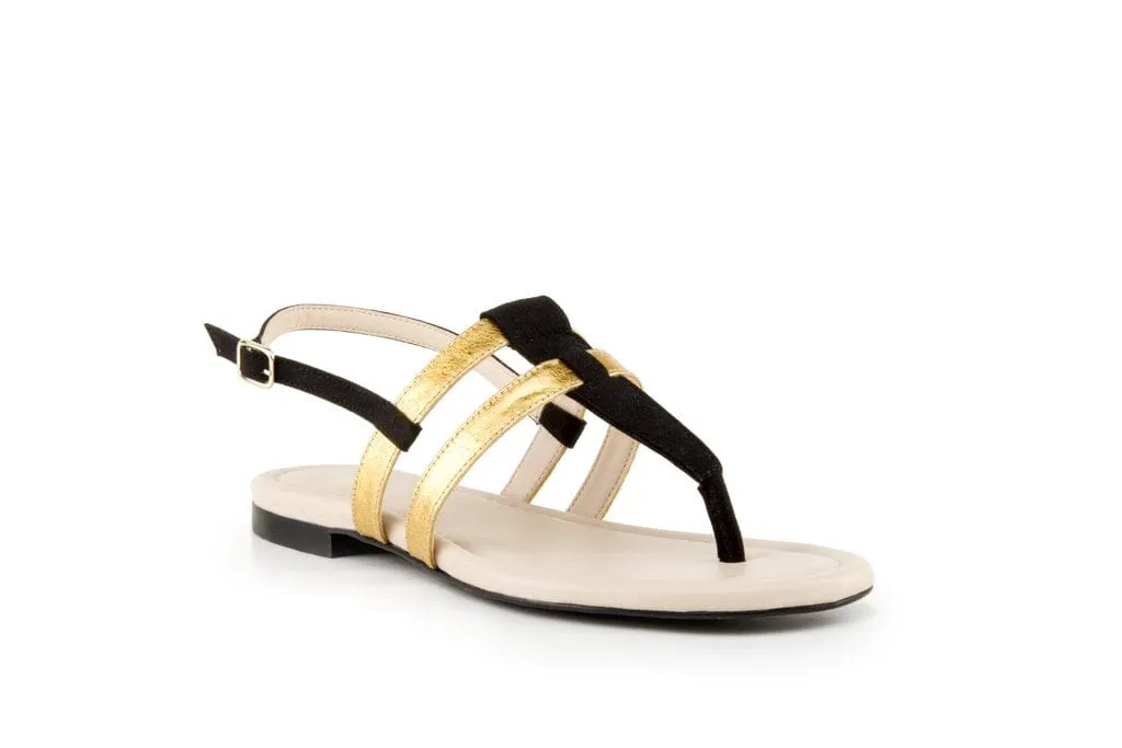 Gabriella Pinatex® Vegan Leder Gladiatoren Sandalen | Schwarz & Gold