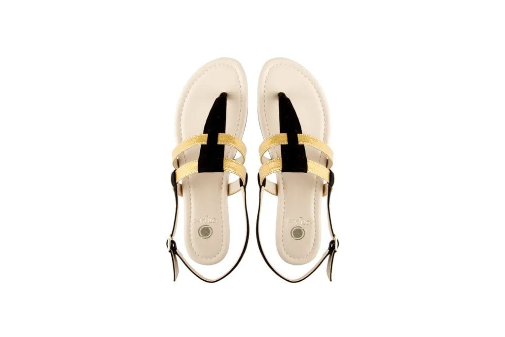 Gabriella Pinatex® Vegan Leder Gladiatoren Sandalen | Schwarz & Gold