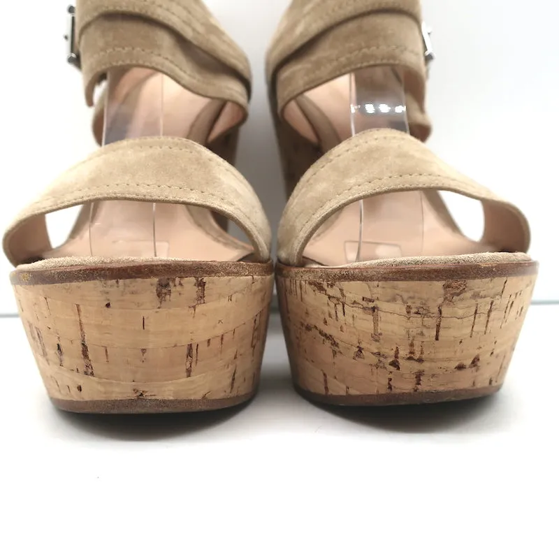 Gianvito Rossi Doppelband Cork Plateau Keil-Sandalen Beige Wildleder Größe 38