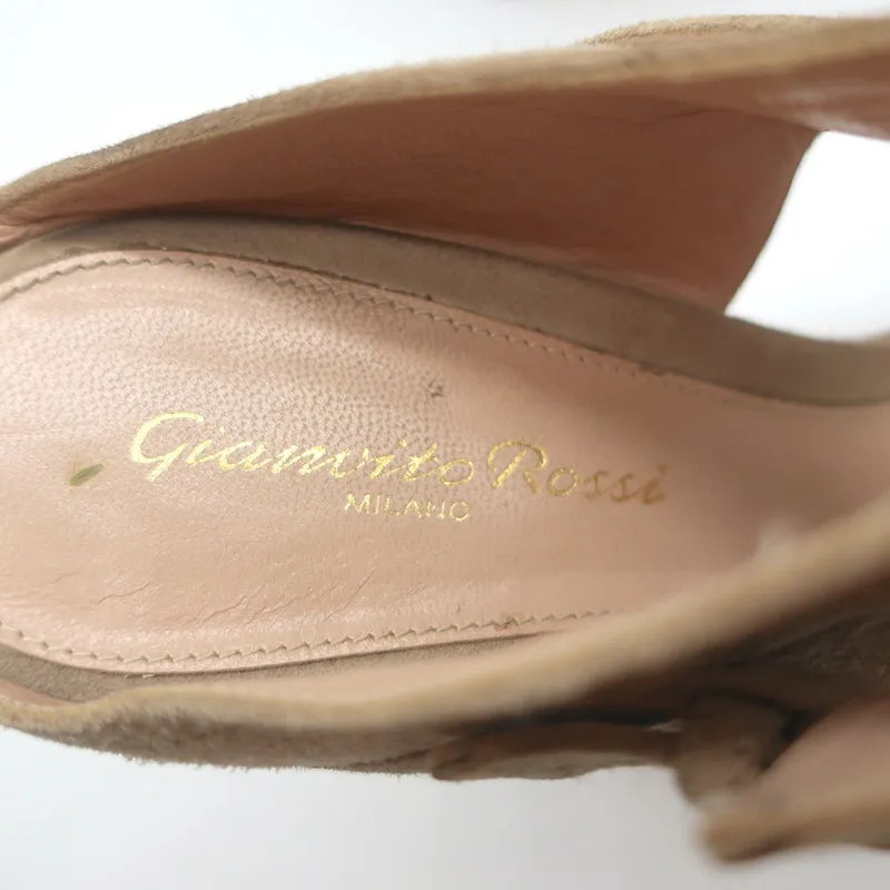 Gianvito Rossi Doppelband Cork Plateau Keil-Sandalen Beige Wildleder Größe 38