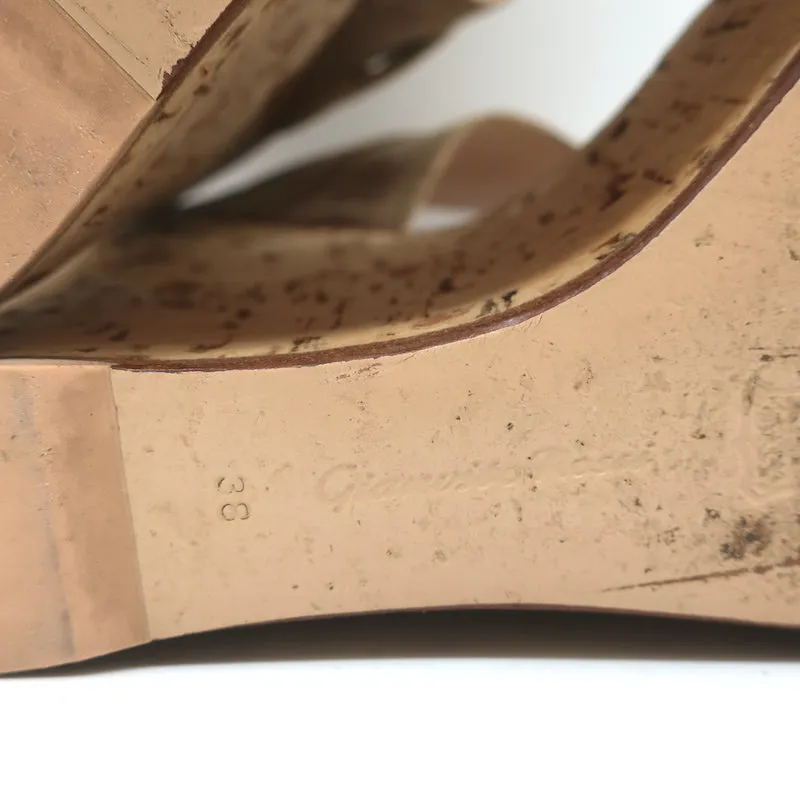 Gianvito Rossi Doppelband Cork Plateau Keil-Sandalen Beige Wildleder Größe 38