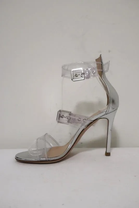 Gianvito Rossi Gabby Plexi Sandalen Klar PVC & Silber Leder Größe 36.5