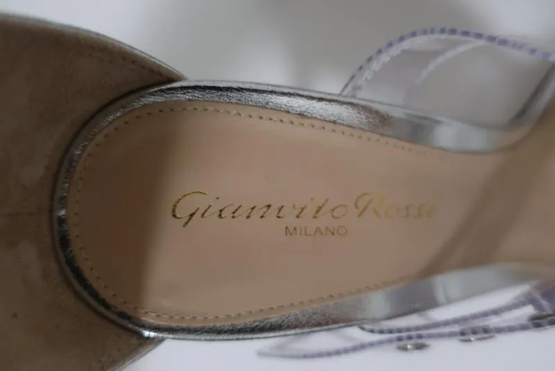 Gianvito Rossi Gabby Plexi Sandalen Klar PVC & Silber Leder Größe 36.5