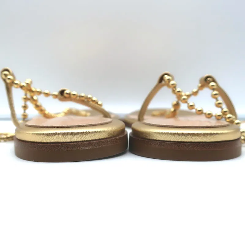 Gianvito Rossi Soleil Perlen-Riemchen-Sandalen mit Knöchelband Gold Leder Größe 40
