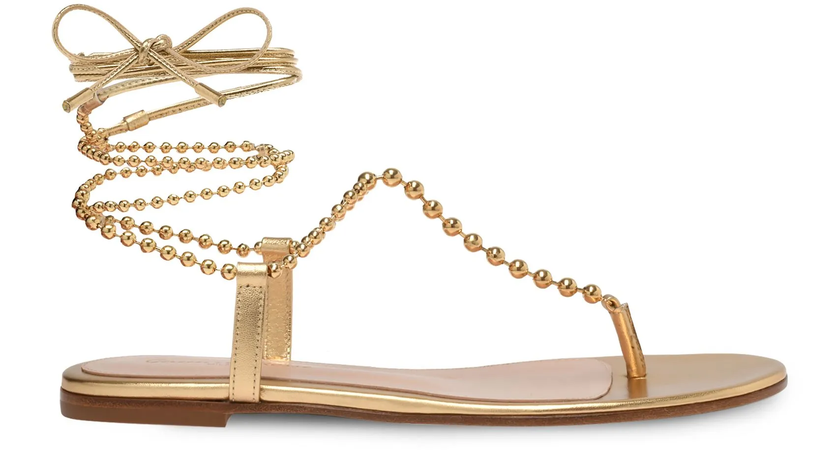 Gianvito Rossi Soleil Perlen-Riemchen-Sandalen mit Knöchelband Gold Leder Größe 40