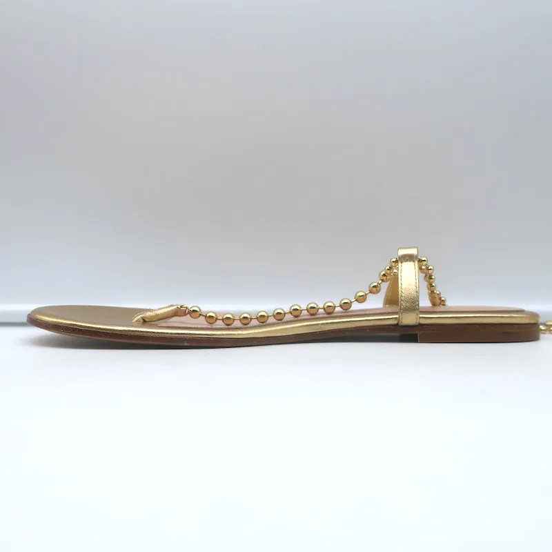 Gianvito Rossi Soleil Perlen-Riemchen-Sandalen mit Knöchelband Gold Leder Größe 40