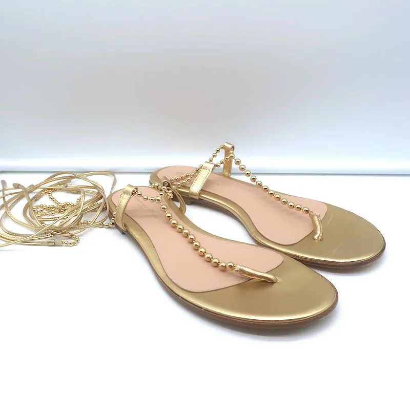 Gianvito Rossi Soleil Perlen-Riemchen-Sandalen mit Knöchelband Gold Leder Größe 40