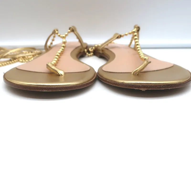 Gianvito Rossi Soleil Perlen-Riemchen-Sandalen mit Knöchelband Gold Leder Größe 40