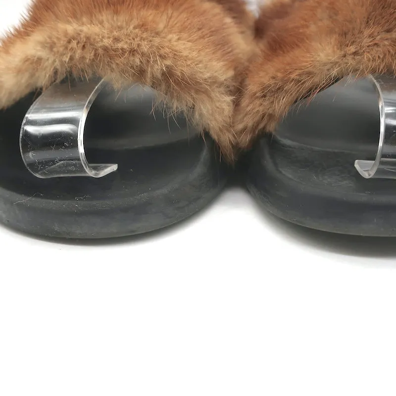 Givenchy Nerz Pool Sandalen Braun Größe 39,5 Schlupf-Flachsandalen
