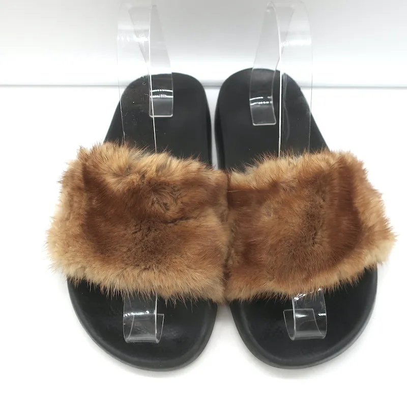 Givenchy Nerz Pool Sandalen Braun Größe 39,5 Schlupf-Flachsandalen