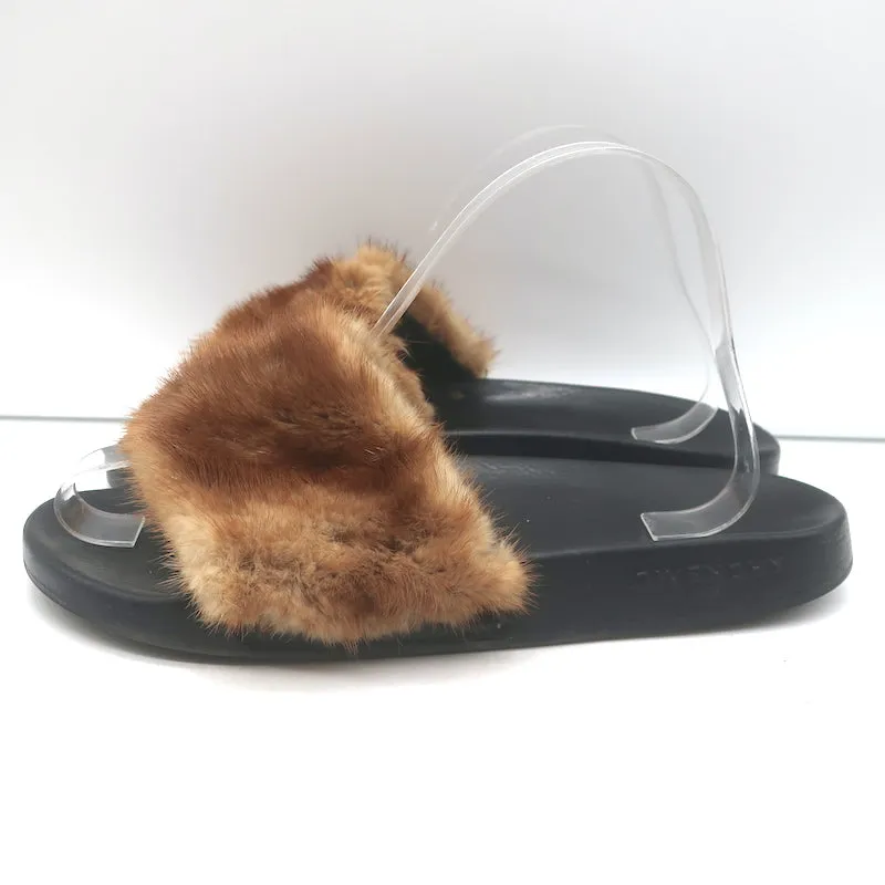Givenchy Nerz Pool Sandalen Braun Größe 39,5 Schlupf-Flachsandalen
