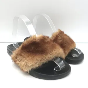 Givenchy Nerz Pool Sandalen Braun Größe 39,5 Schlupf-Flachsandalen