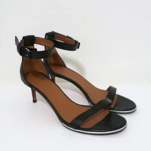 Givenchy Nadia Sandalen Schwarz Leder Größe 37,5 Knöchelriemchen Mittlere Absatzhöhe