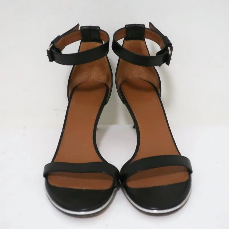 Givenchy Nadia Sandalen Schwarz Leder Größe 37,5 Knöchelriemchen Mittlere Absatzhöhe