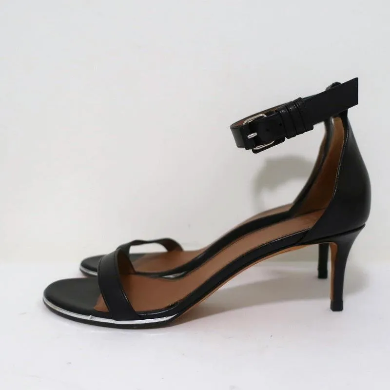 Givenchy Nadia Sandalen Schwarz Leder Größe 37,5 Knöchelriemchen Mittlere Absatzhöhe