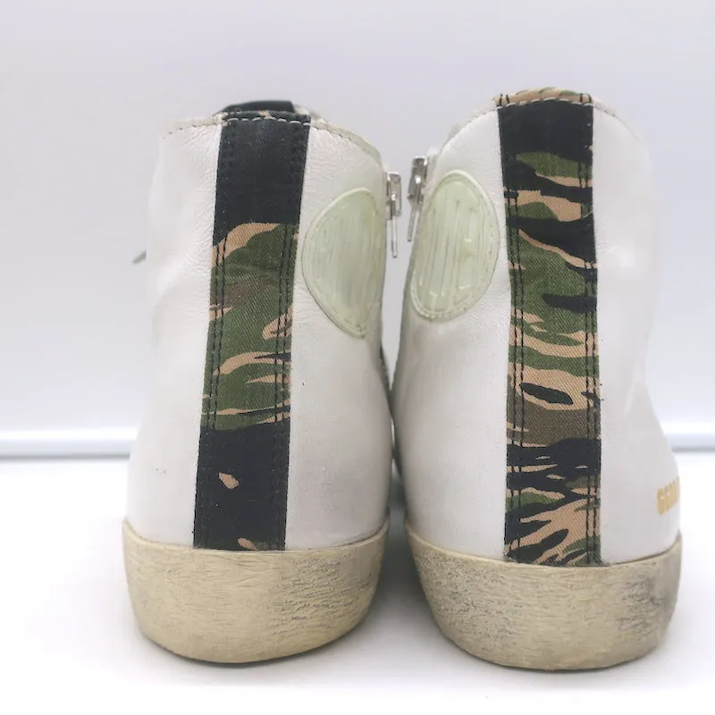 Golden Goose Francy Camo-Trim High-Top-Sneakers Weißes Leder Größe 36