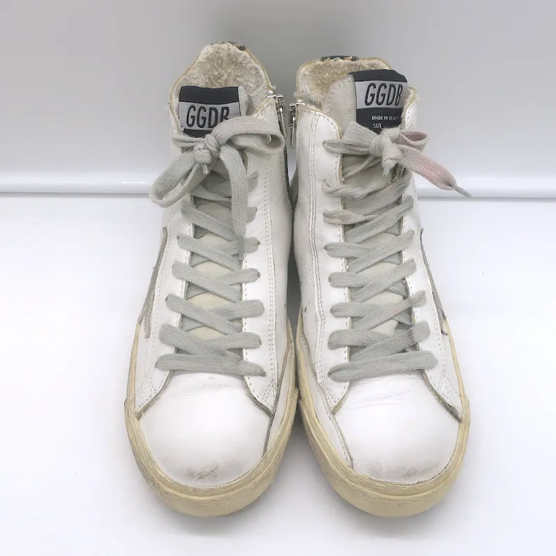 Golden Goose Francy Camo-Trim High-Top-Sneakers Weißes Leder Größe 36