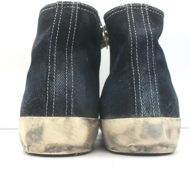 Golden Goose Francy Canvas High Top Sneakers Schwarz mit Silbernem Stern Größe 36
