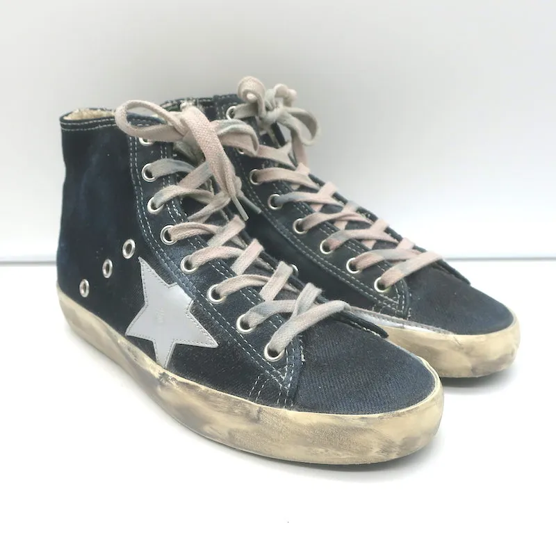 Golden Goose Francy Canvas High Top Sneakers Schwarz mit Silbernem Stern Größe 36