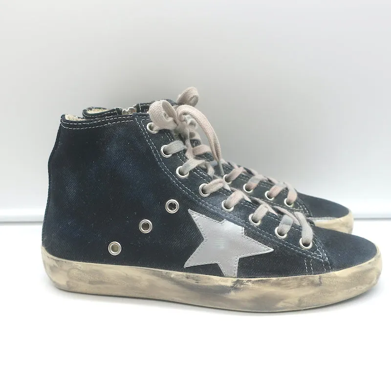 Golden Goose Francy Canvas High Top Sneakers Schwarz mit Silbernem Stern Größe 36
