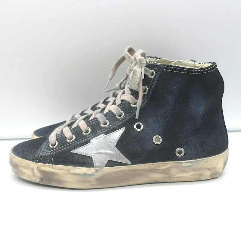 Golden Goose Francy Canvas High Top Sneakers Schwarz mit Silbernem Stern Größe 36