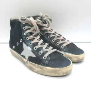 Golden Goose Francy Canvas High Top Sneakers Schwarz mit Silbernem Stern Größe 36
