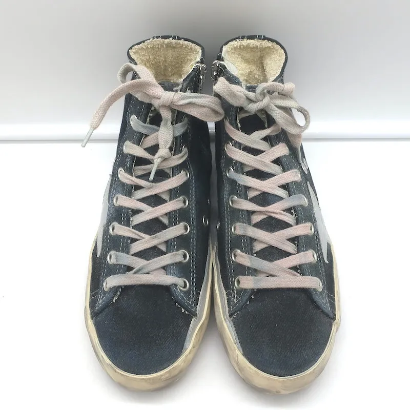 Golden Goose Francy Canvas High Top Sneakers Schwarz mit Silbernem Stern Größe 36